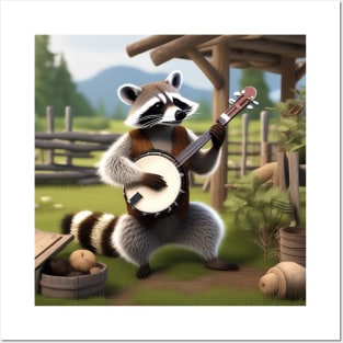 A Raccoon Playing The Banjo Posters and Art